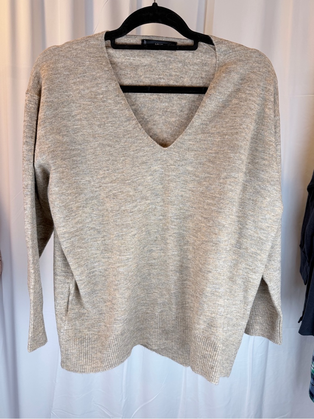 Mango Neutral V-Neck Sweater in Light Beige